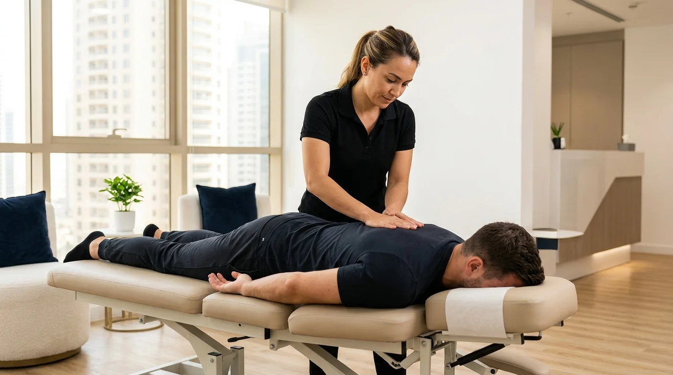 Chiropractor in Dubai performing spinal adjustment for back pain