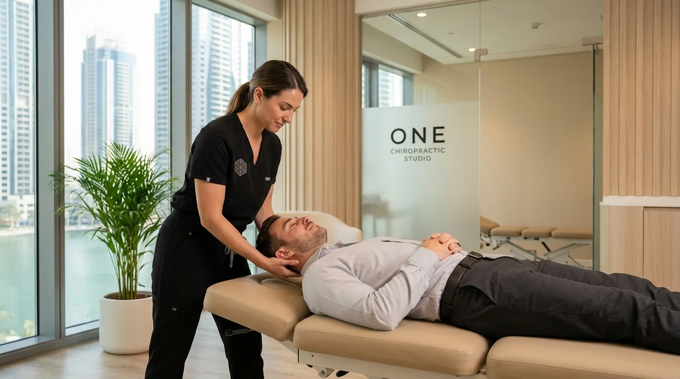 Chiropractor Dubai office workers treating back and neck pain