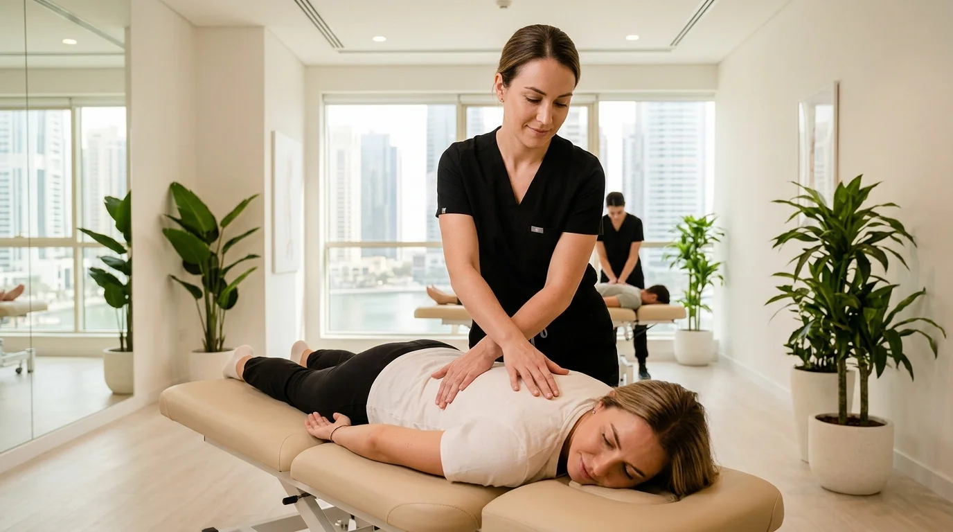 Chiropractor en Dubai ajustando la columna de un paciente